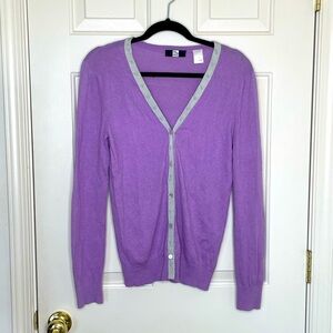 Saks Fifth Avenue Lavender Silk Cashmere Cardigan button Sweater Women’s | M